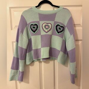 Checkered Crotchet Crop Sweater